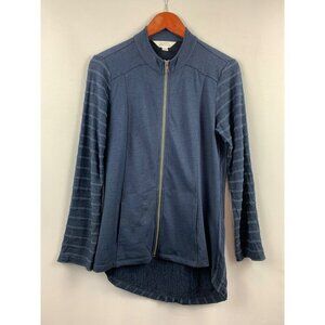 Market & Spruce Womens Small Blue Striped Long-Sleeve Zip Jacket With Pockets